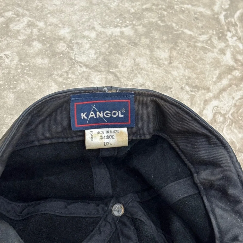 Kangol Black Leather Baseball Cap Hat Mens L/XL 8042BC02 Vintage Logo Streetwear